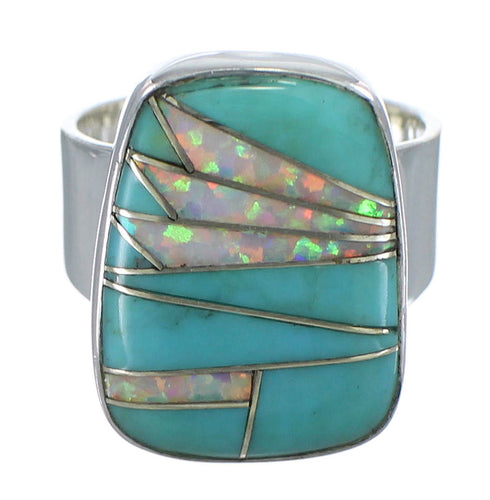 Sterling Silver Turquoise And Opal Ring Size 5 AX83334